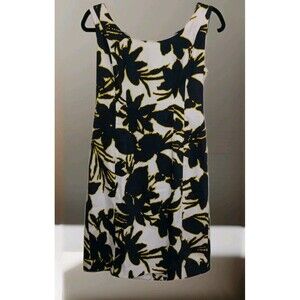 ANN TAYLOR Floral Print Sheath Dress Size 10 White Blue Yellow